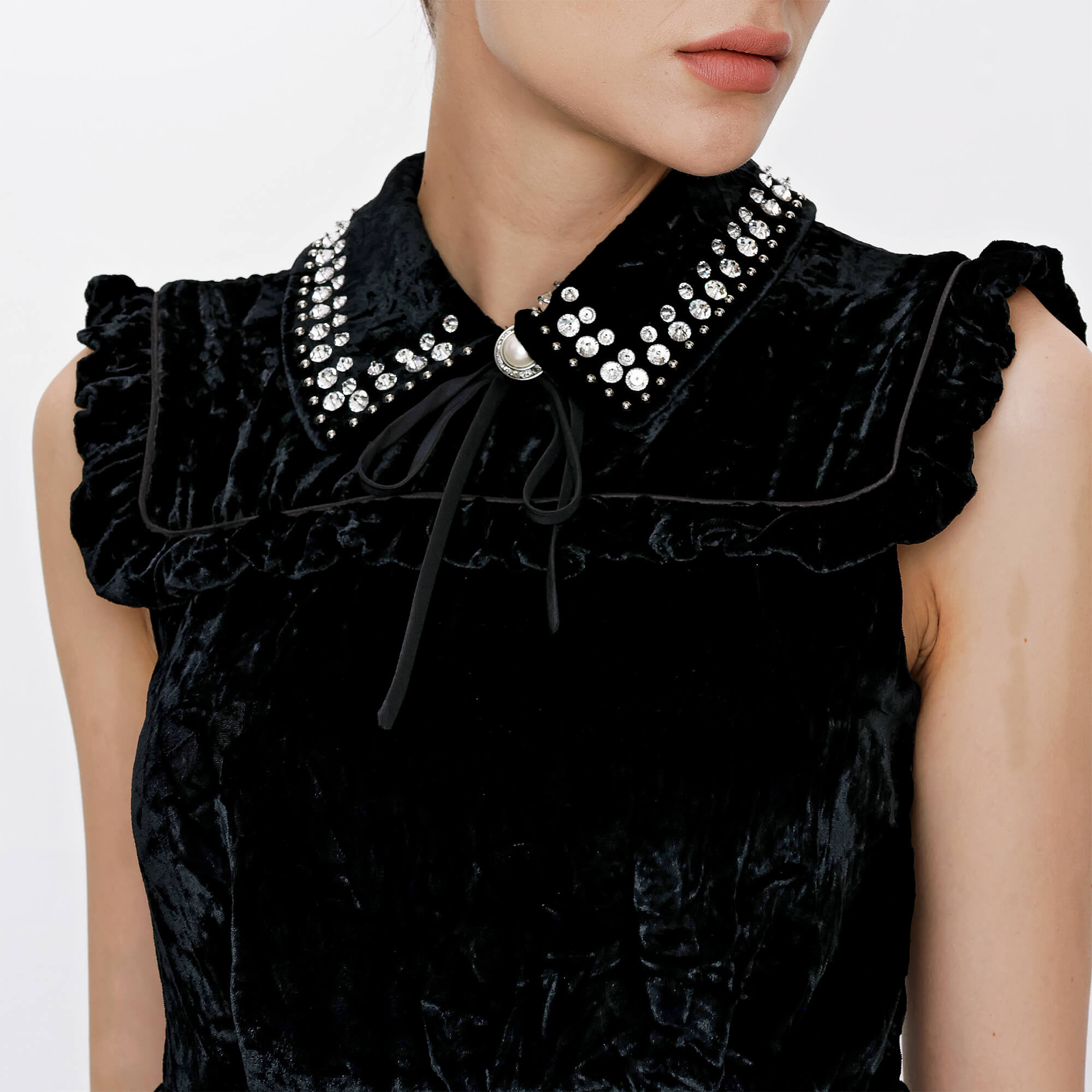 Miu Miu - Black Velvet Crystal Mini Dress